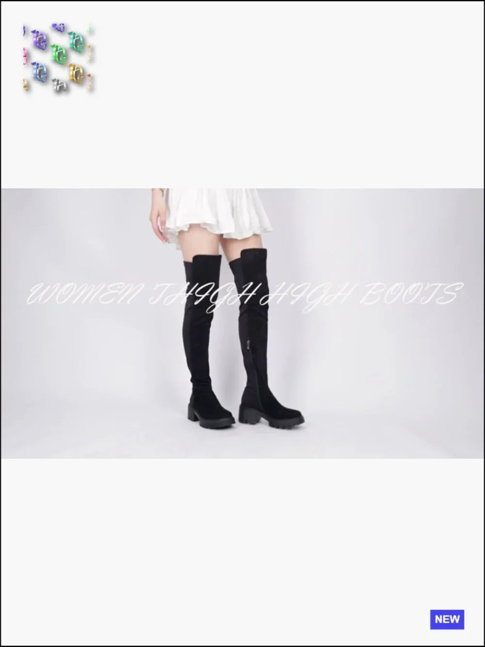 Thigh High Boots Suede Platform Chunky Heel Stretch Zip Lug Sole Round Toe